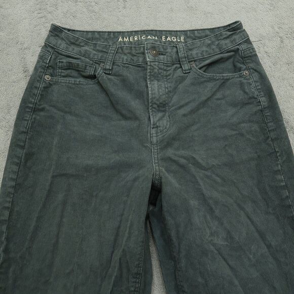 American Eagle Mom Jeans Women's 4R Green Mid-Rise Straight Corduroy 27" Inseam - Picture 13 of 16